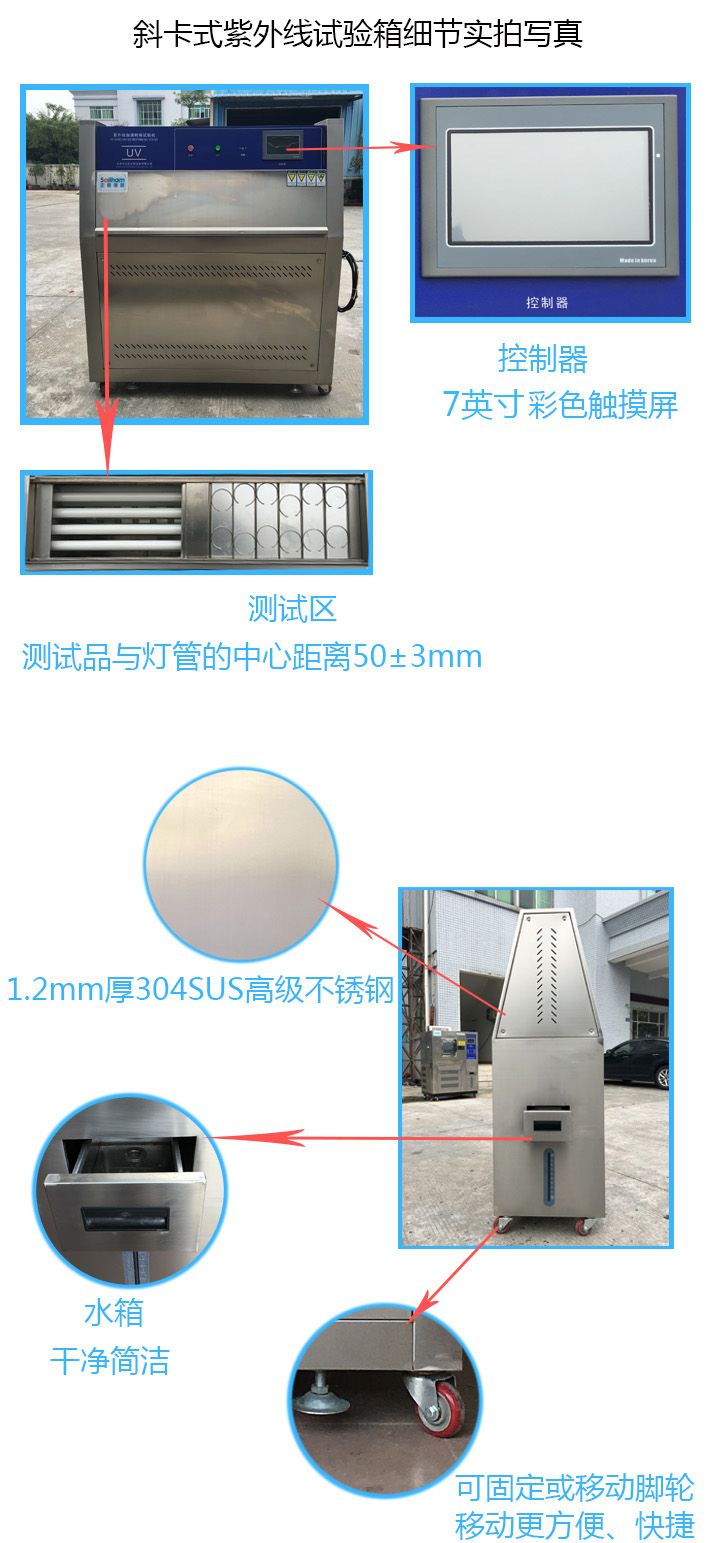室外特拍斜卡式紫外線試驗箱的各個細(xì)節(jié)圖